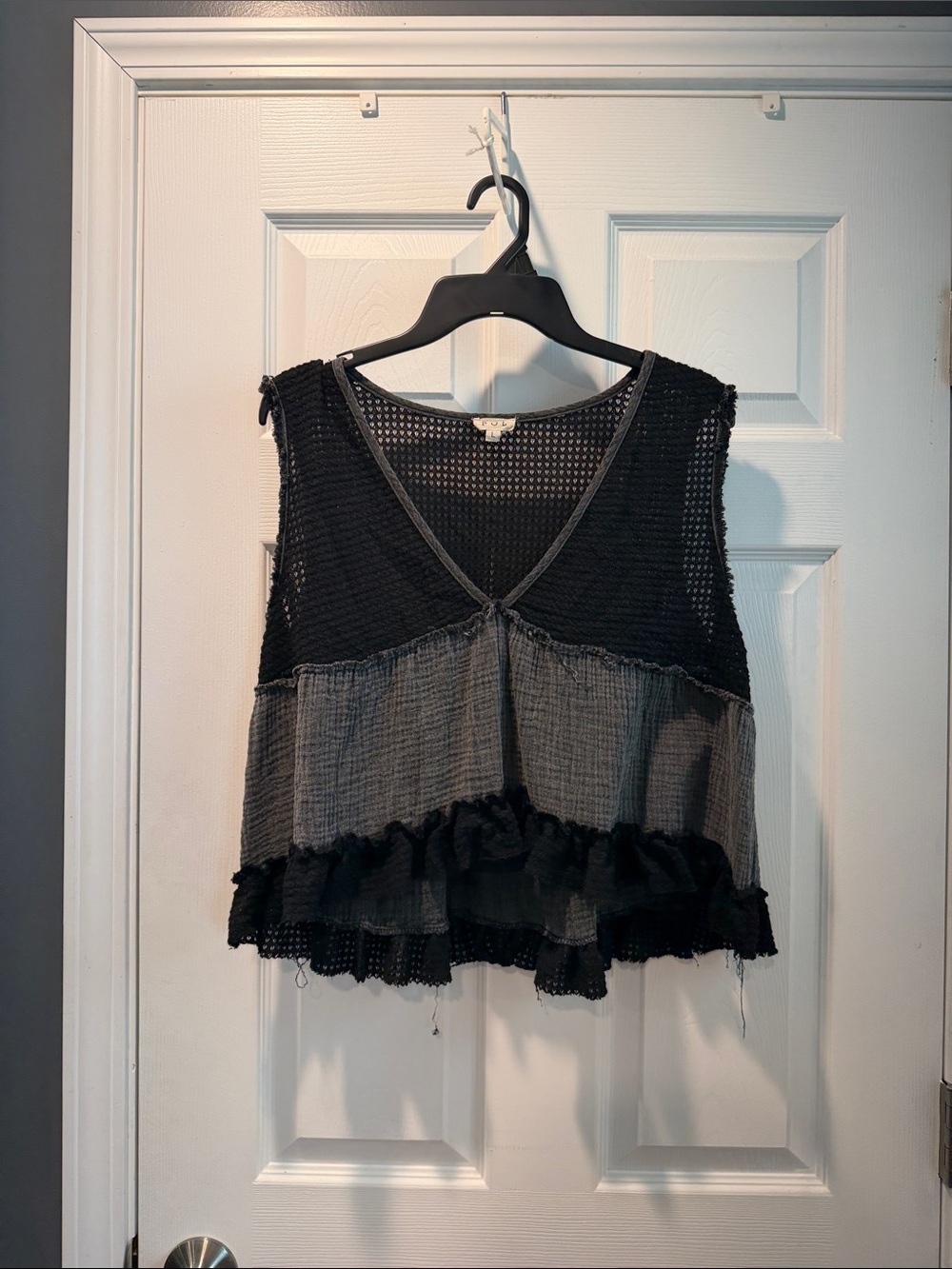 Women's Black & Gray Layered Ruffle V-Neck Tank Top